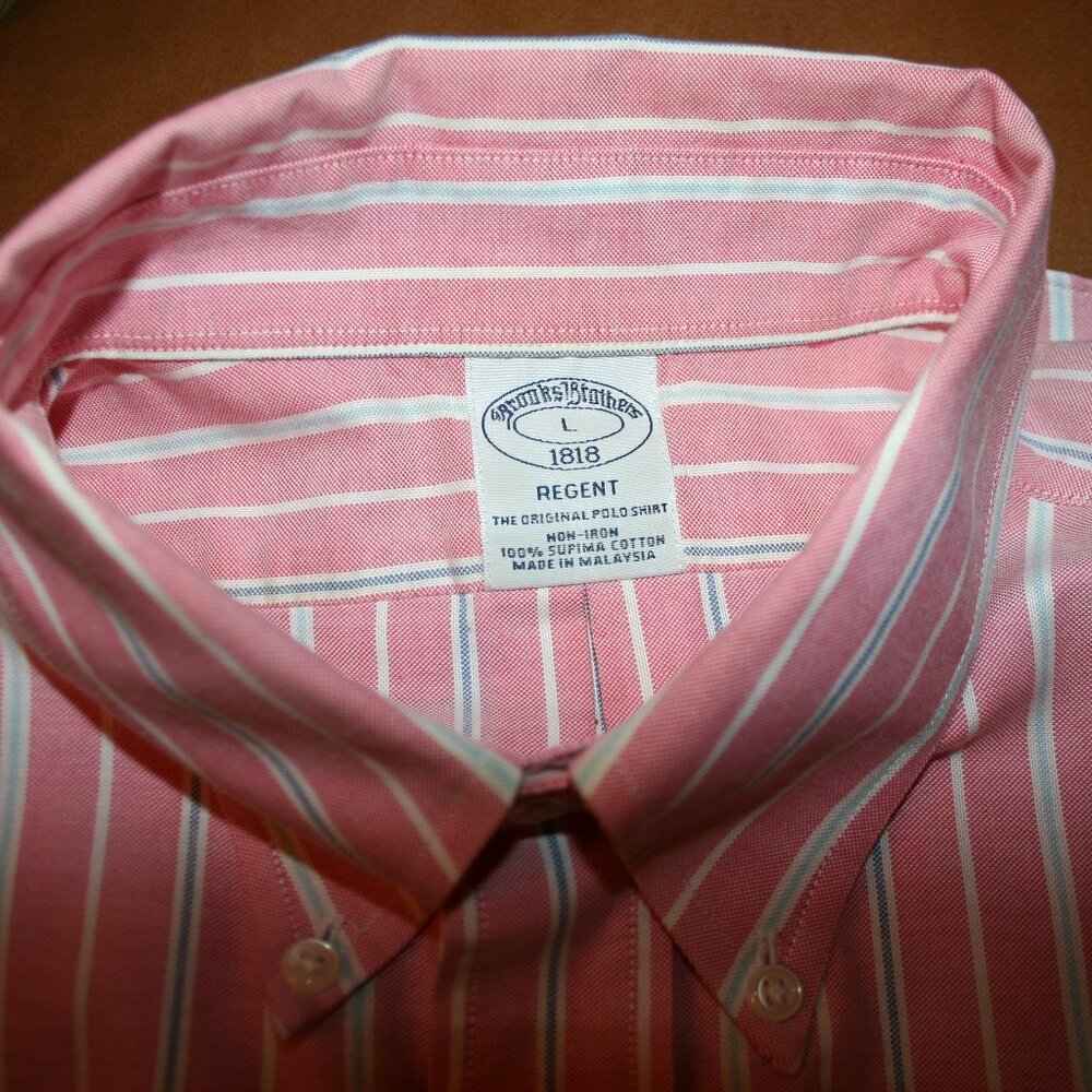 Brooks Brothers Regent Long Sleeve Pink/Stripe Shirt Size Large - Picture 9 of 11